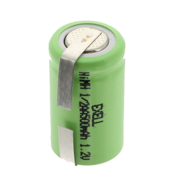 Exell Battery 1/2AA 1.2V Rechargeable Battery w/ Tabs for LED Lights, Tools, Meters EBC-505-1 - main